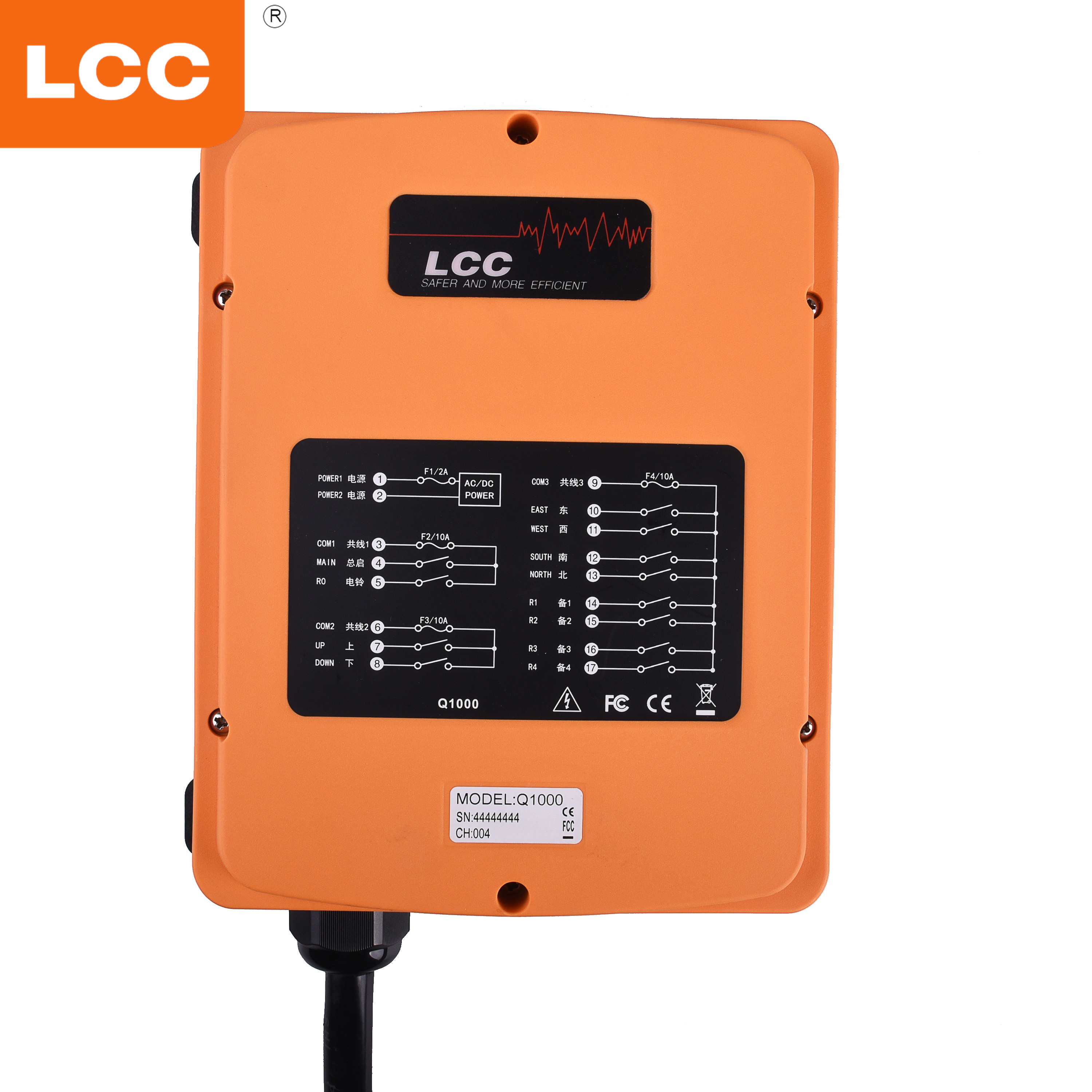 Q1000 433MHZ Transmisor de grúa aérea y receptor de control remoto para elevación